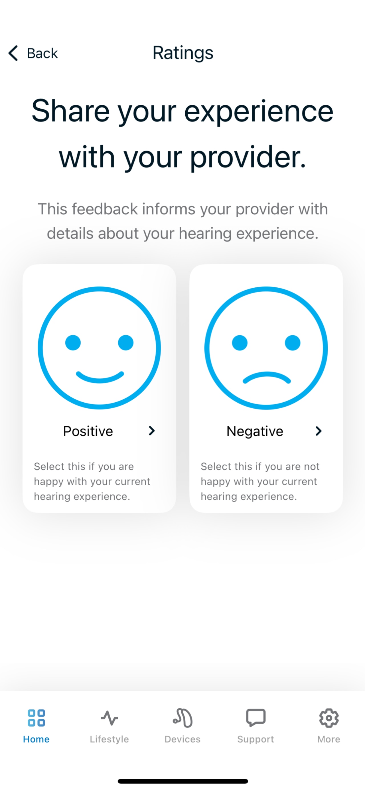 Screen of Remote App showing app's Ratings mode