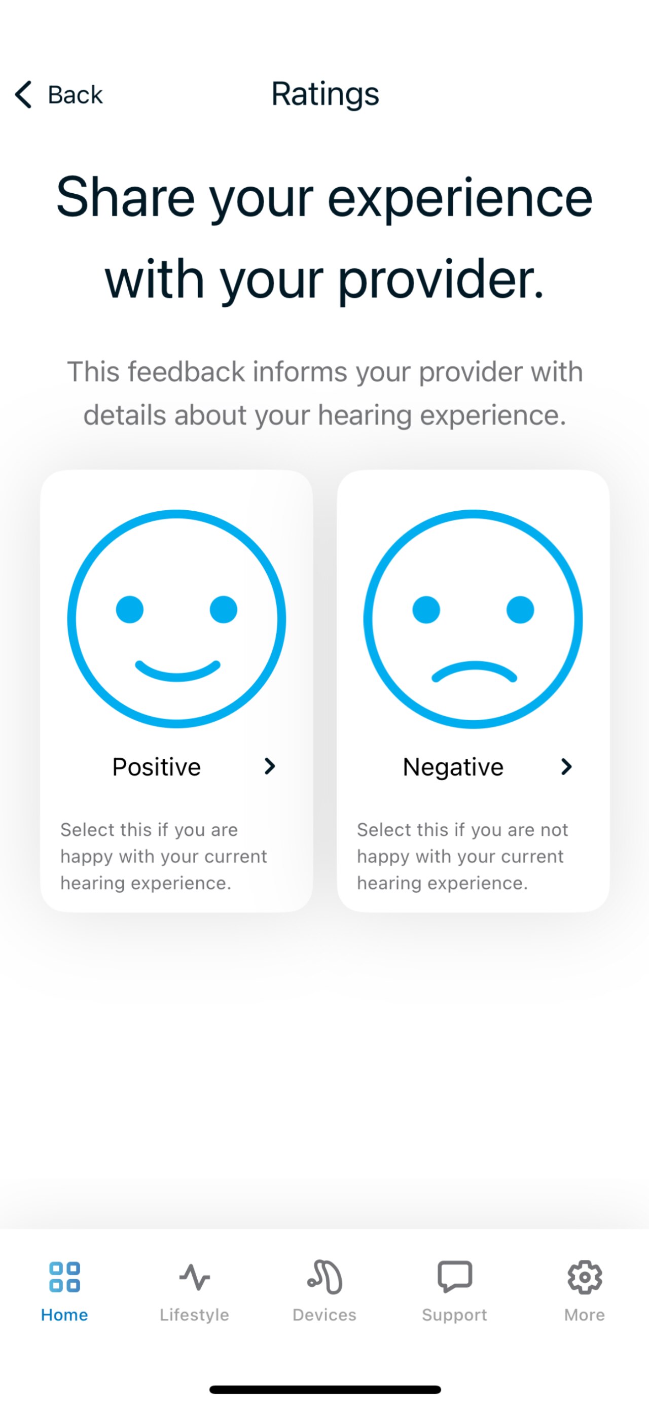 Skærmbillede af Remote App, der viser appens Ratings tilstand