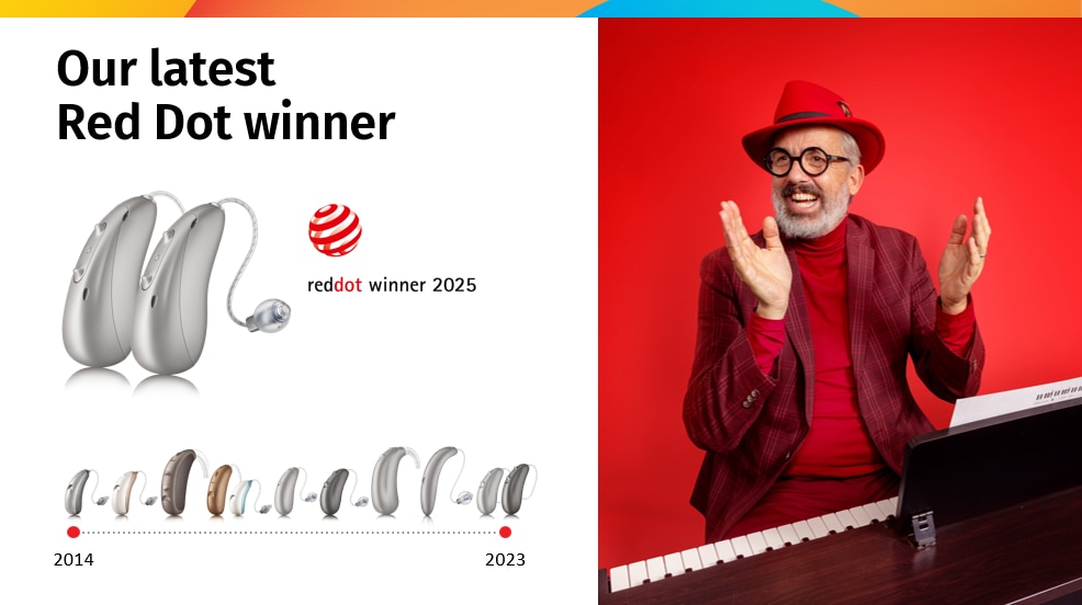 An image of the design awards won by Unitron hearing aids over the years. 