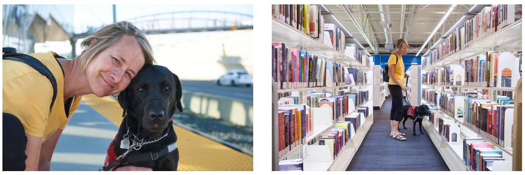 Picture of a large black guide dog and its mistress