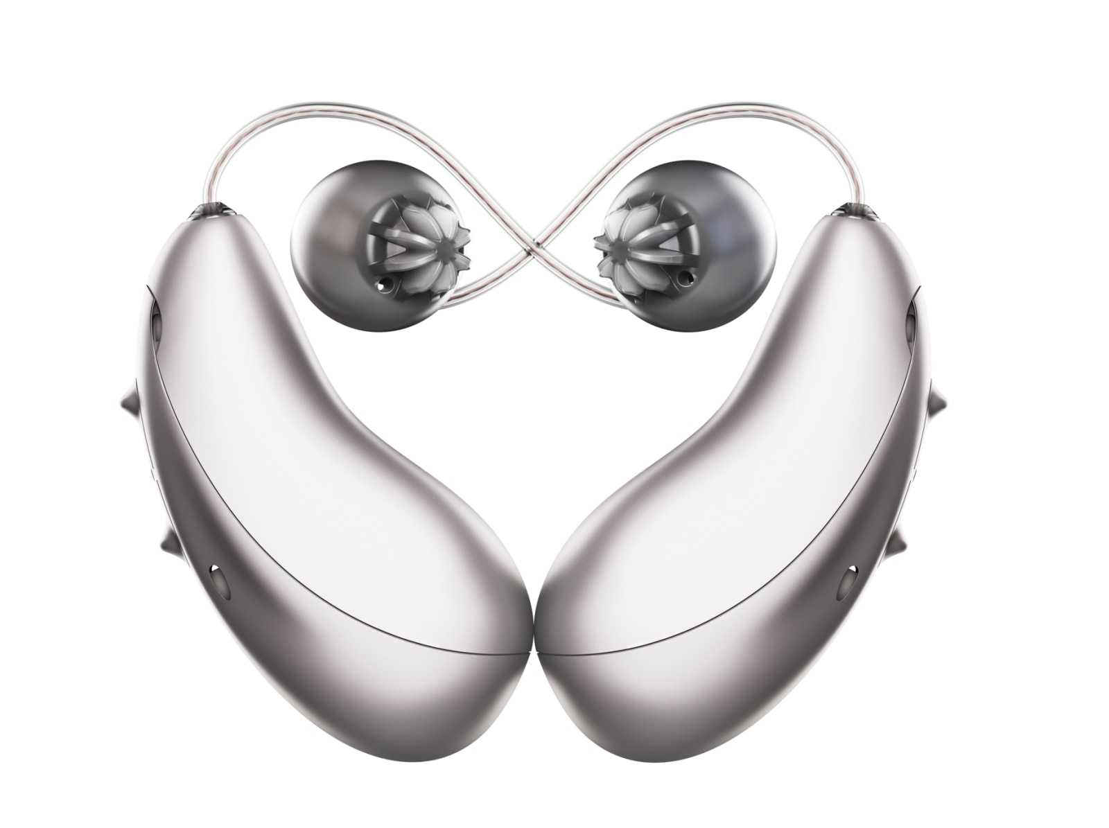 Unitron Moxi S-RX hearing aid pair with wires and domes
