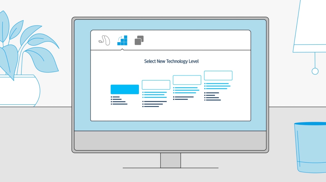 An image of monitor showing the selection of technology levels